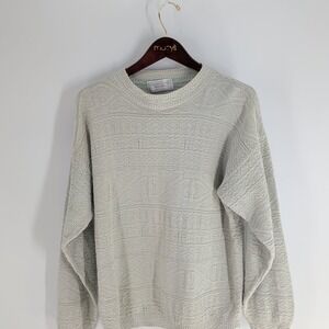 Vintage 90s United States Streetwear Grunge Knit Crewneck Pullover Sweater Beige